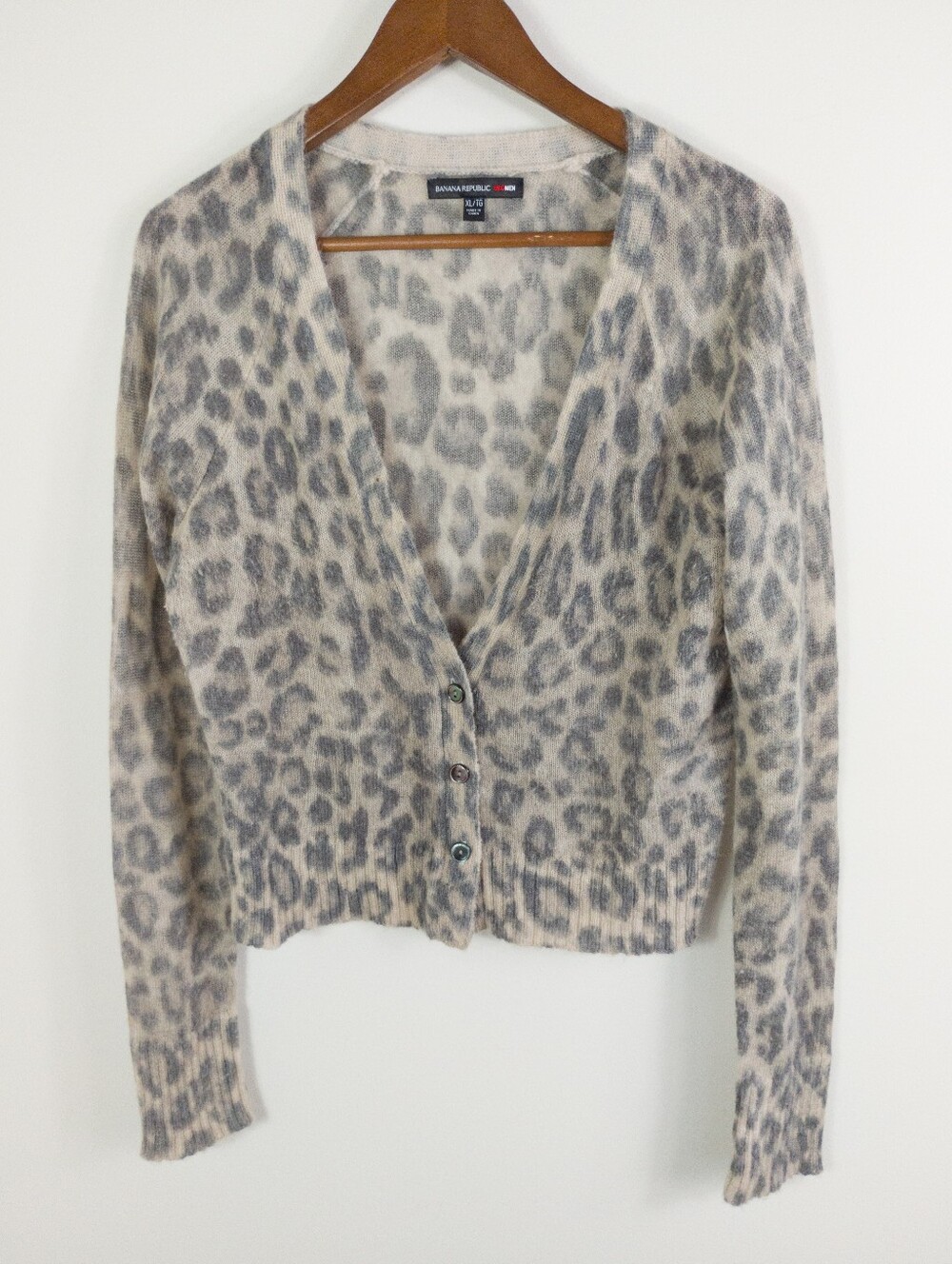 Banana Republic x Mad Men Mohair Wool Leopard Print Cardigan Size XL